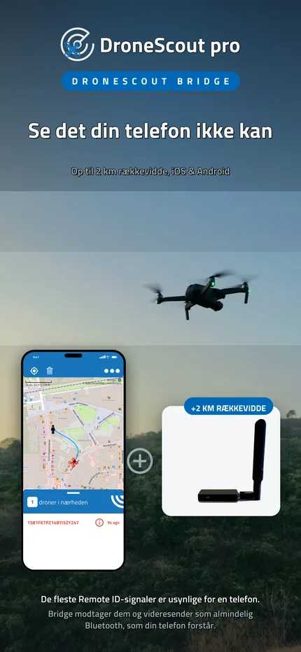 DroneScout Bridge øger rækkevidden for Remote ID-detektering til ca. 2 km