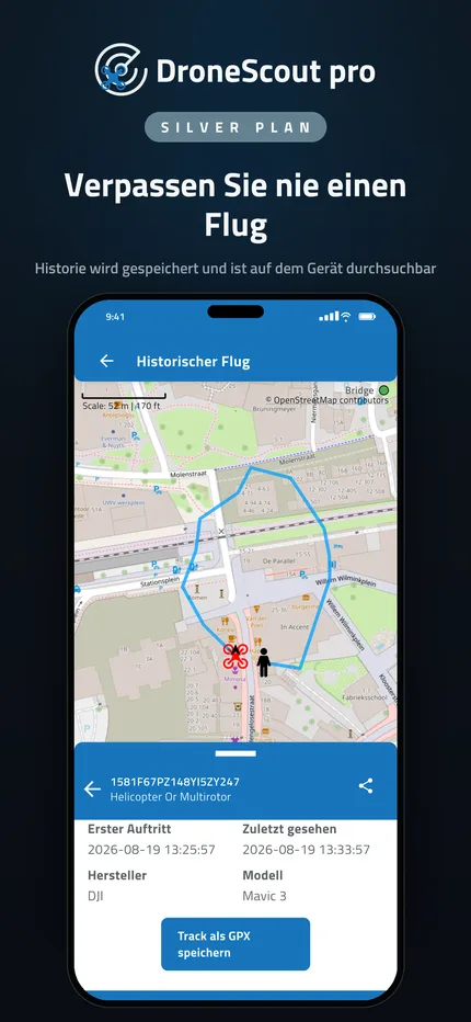 Flugverlauf früherer Drohnenerkennungen