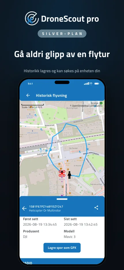 Flyhistorikk for tidligere oppdagede droner