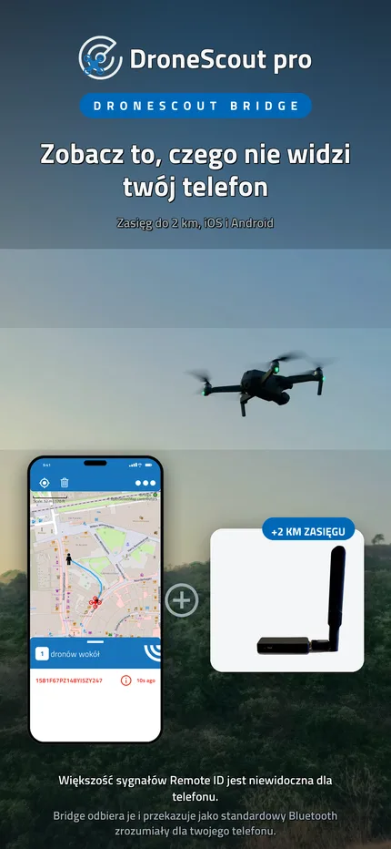 DroneScout Bridge zwiększa zasięg wykrywania Remote ID do około 2 km