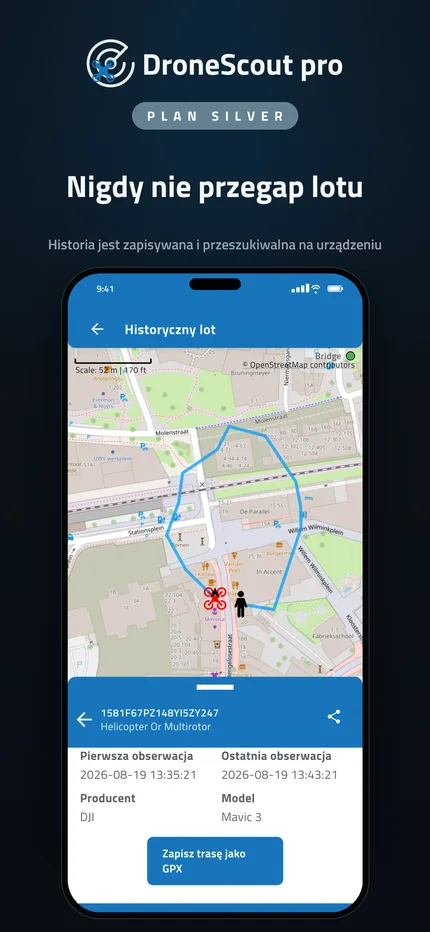 Historia lotów wykrytych dronów