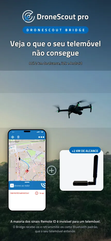 O DroneScout Bridge aumenta o alcance de deteção Remote ID para cerca de 2 km